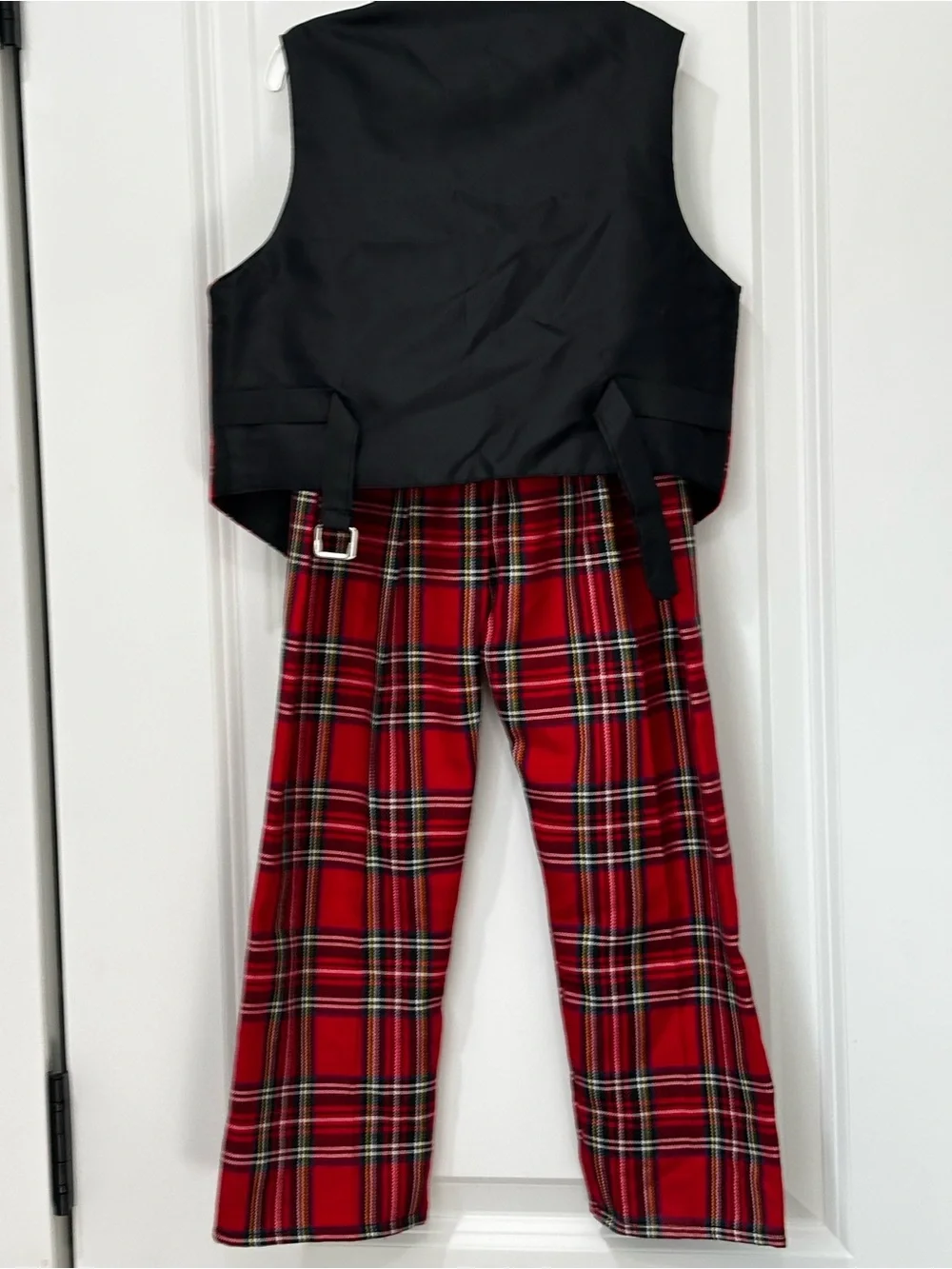 Kids Red Tartan Vest & Pants Pajama Set